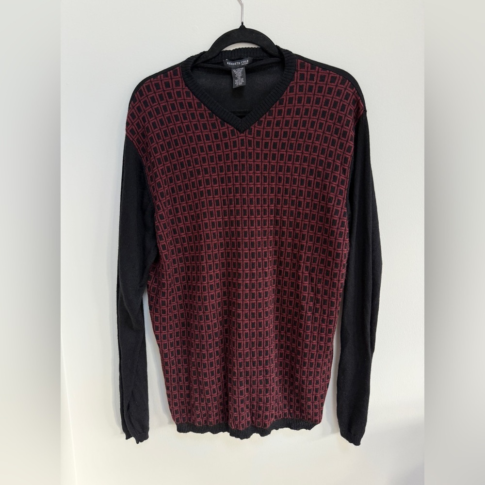 Kenneth Cole Black and Red Geometric Sweater - Picture 2 of 4